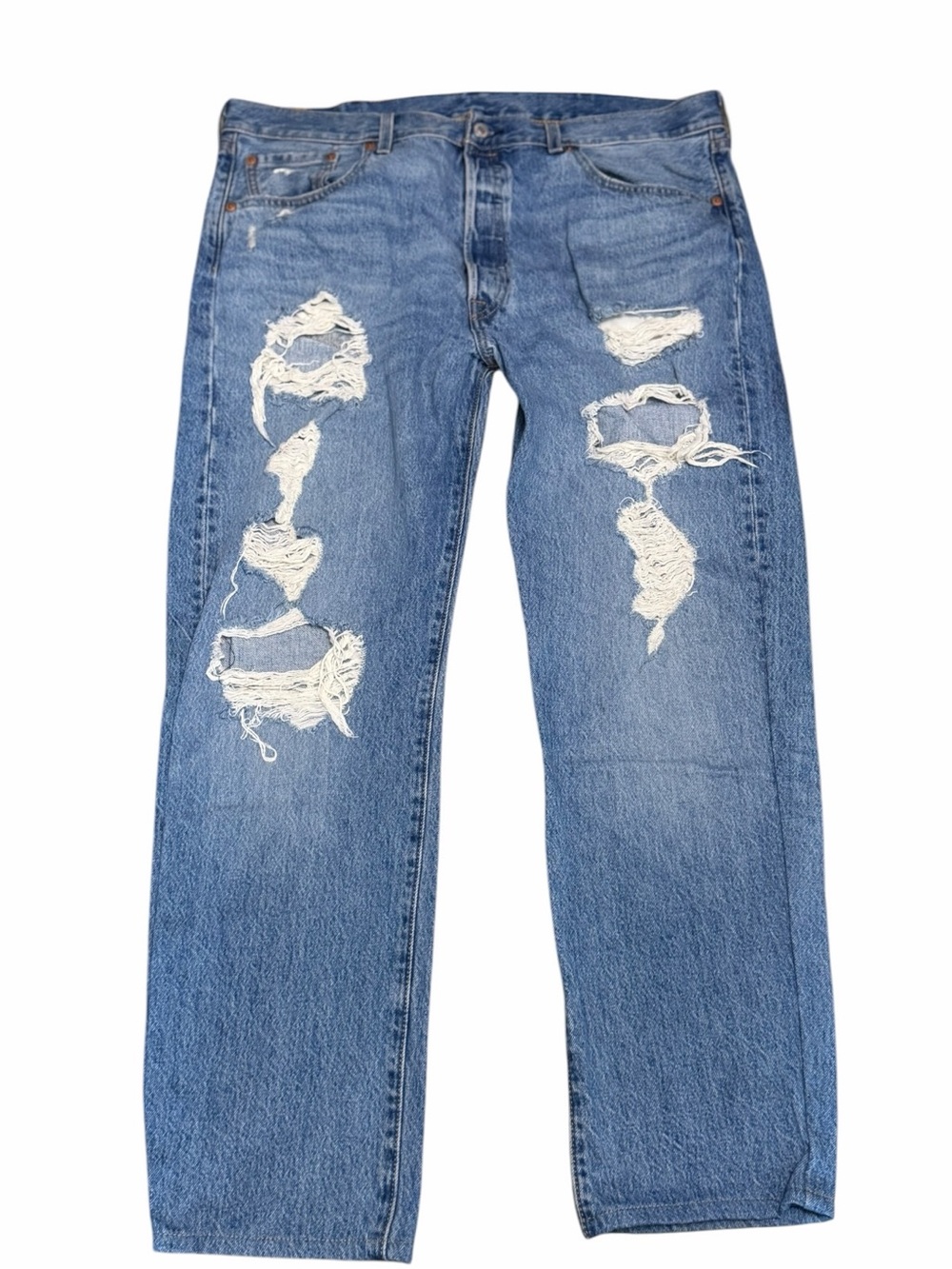 Y2K Grunge Distressed Ripped Levi’s 501 Straight Jeans Mens 38x30